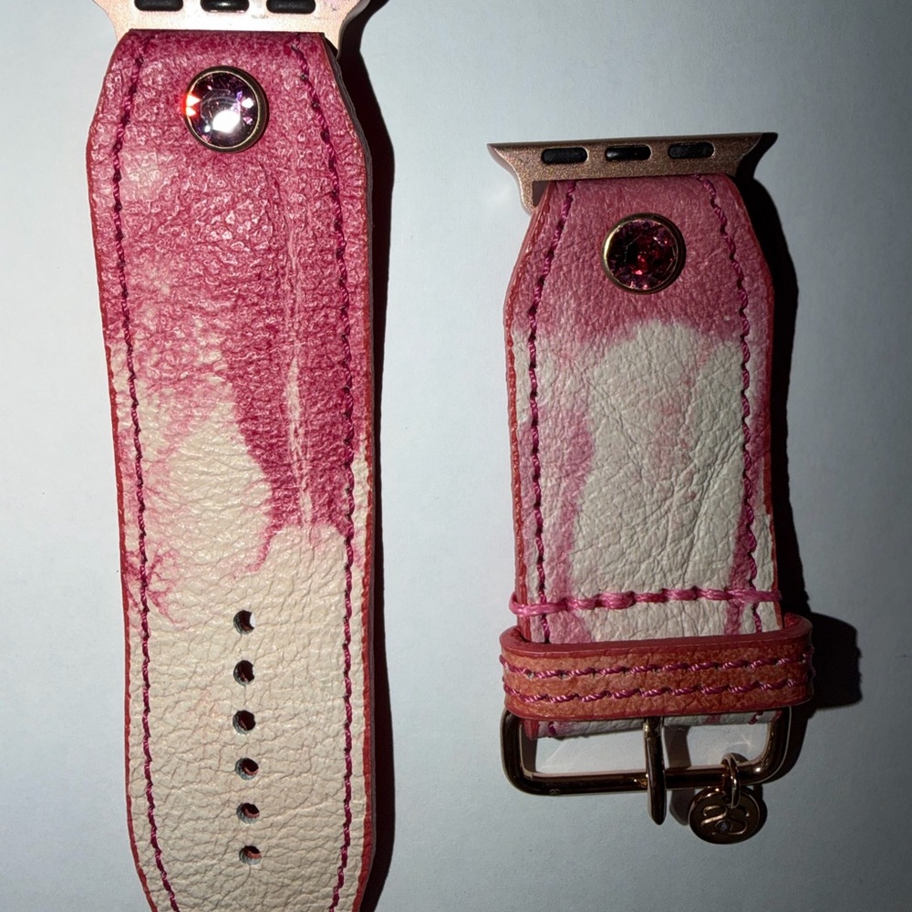 Pink and White Leather Watch Band for Apple Watch made by Sparkl